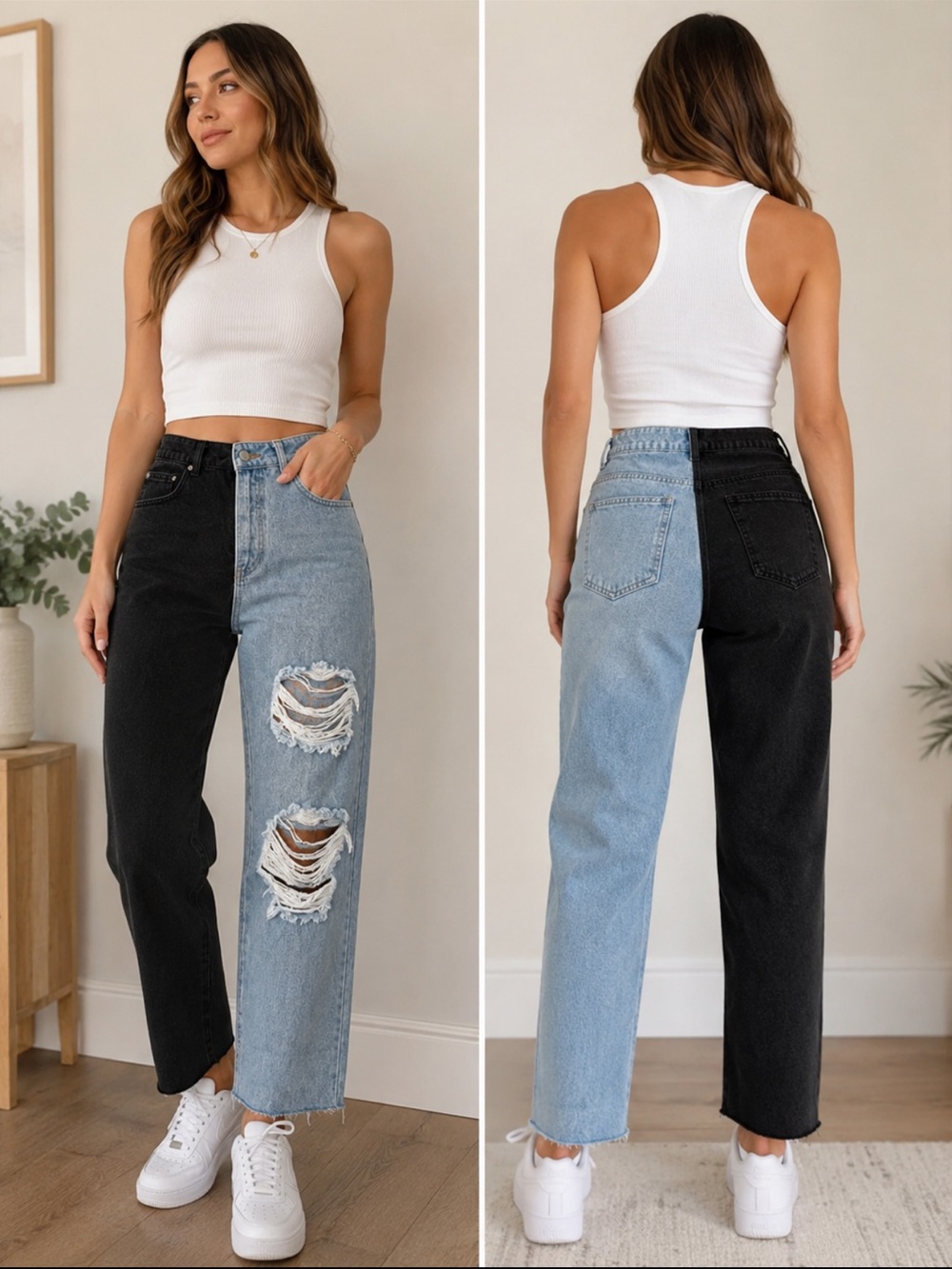 Rehab Two-Tone Black & Light Blue Straight Leg Jeans